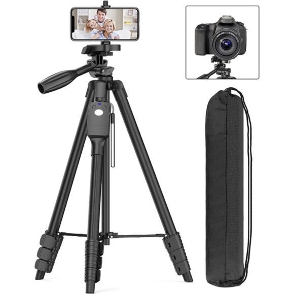 60" Camera Tripod,Cell Phone Tripod with Remote, Aluminum Portable Tripod Stand